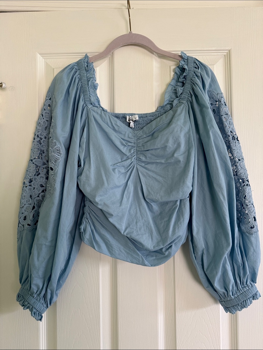 Sam Edelman chambray lace cutout blouse S
